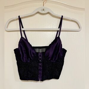 Purple and black close front lace front corset top​​​​​​